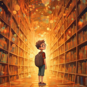 A boy in a library
