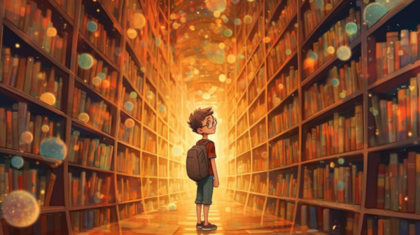 A boy in a library