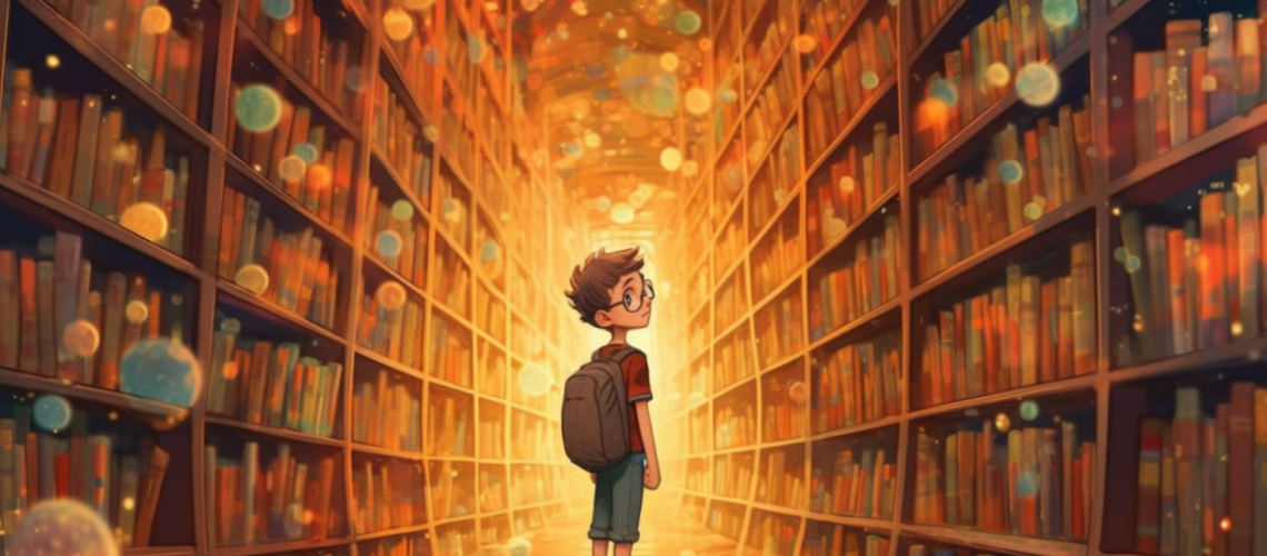 A boy in a library